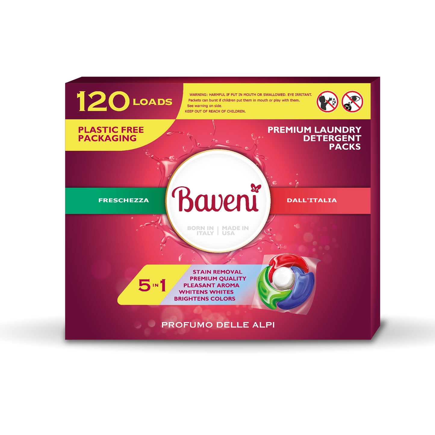 Baveni Laundry Detergent Packs. Profumo Delle Alpi 120 LOADS