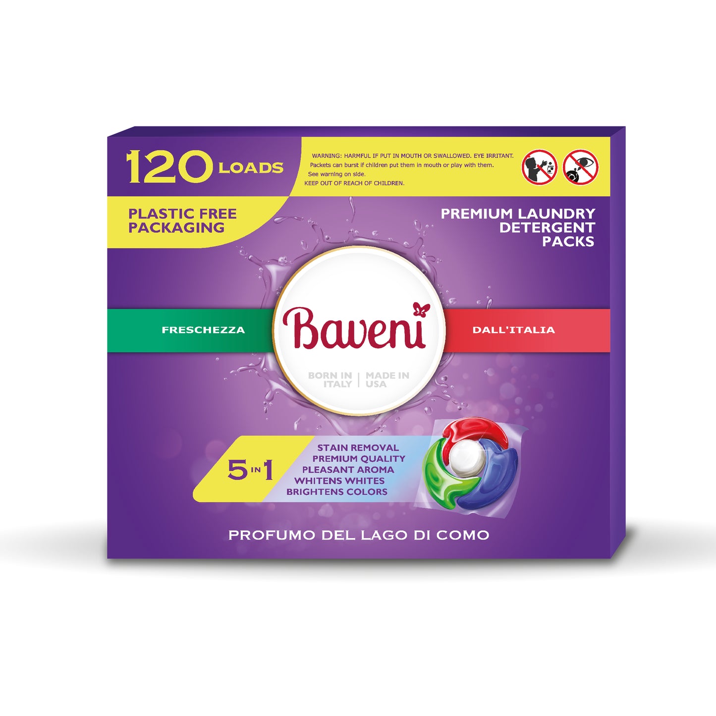 Baveni Laundry Detergent Packs. Profumo Del Lago Di Como 120 LOADS
