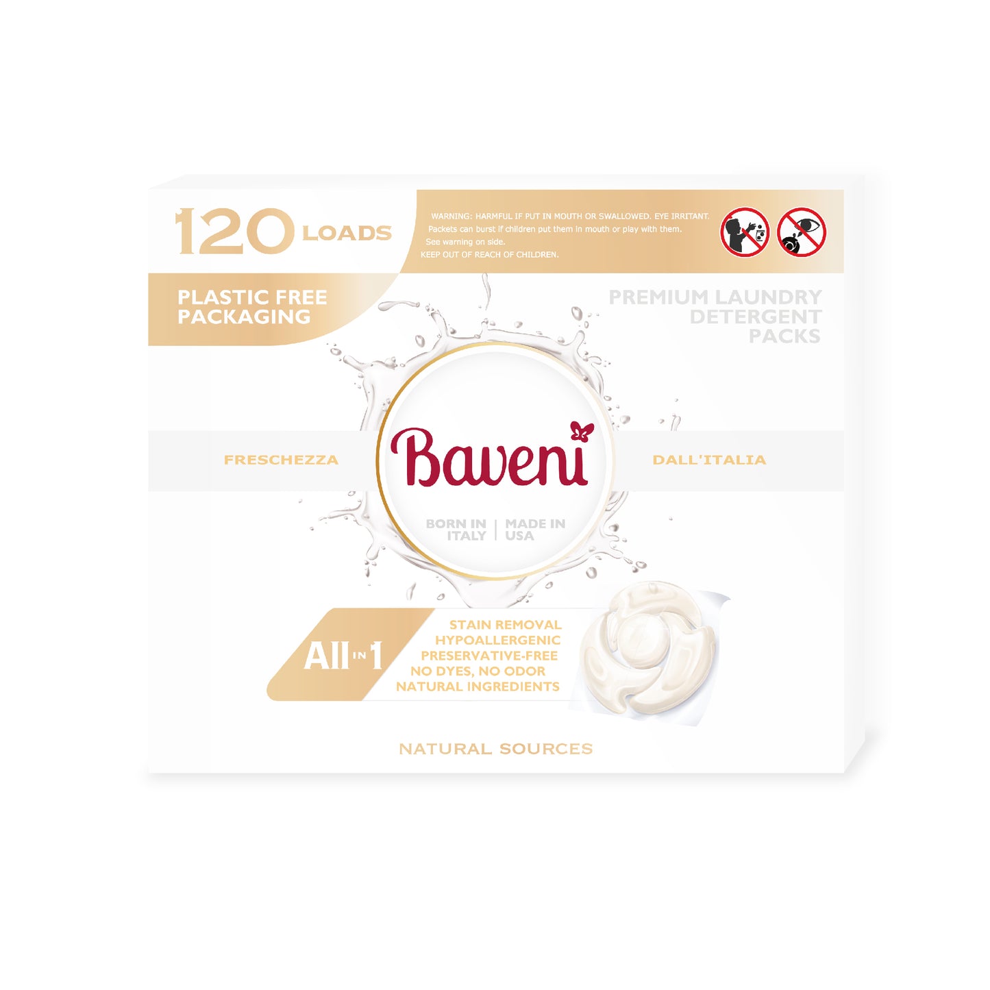Baveni Laundry Detergent Packs. Natural Sources 120 LOADS